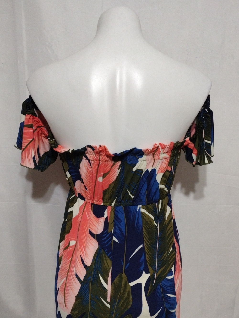 Venus Tropical Leaf Print Off Shoulder High Low Maxi Dress M Resort Vacation - Picture 11 of 16